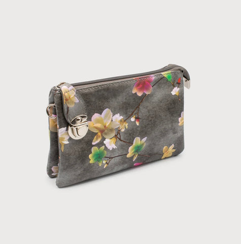 Grey Floral Crossbody/Wristlet