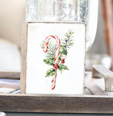 Watercolor Candy Cane Block